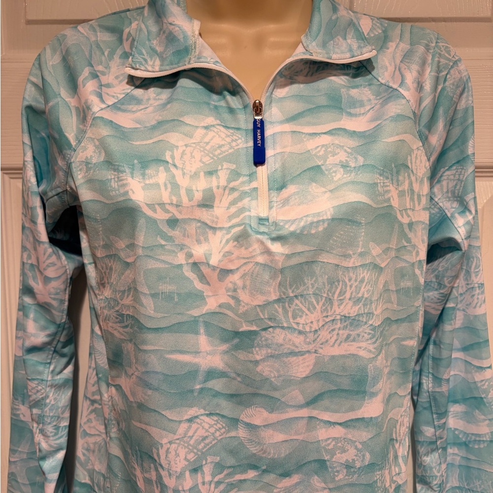 NWT Guy Harvey Performance 1/4 Zip Pullover Small Aqua Ocean Print UPF 40